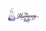 Logo of 'The Harmony Lab' with a purple flask containing a music note on a white background